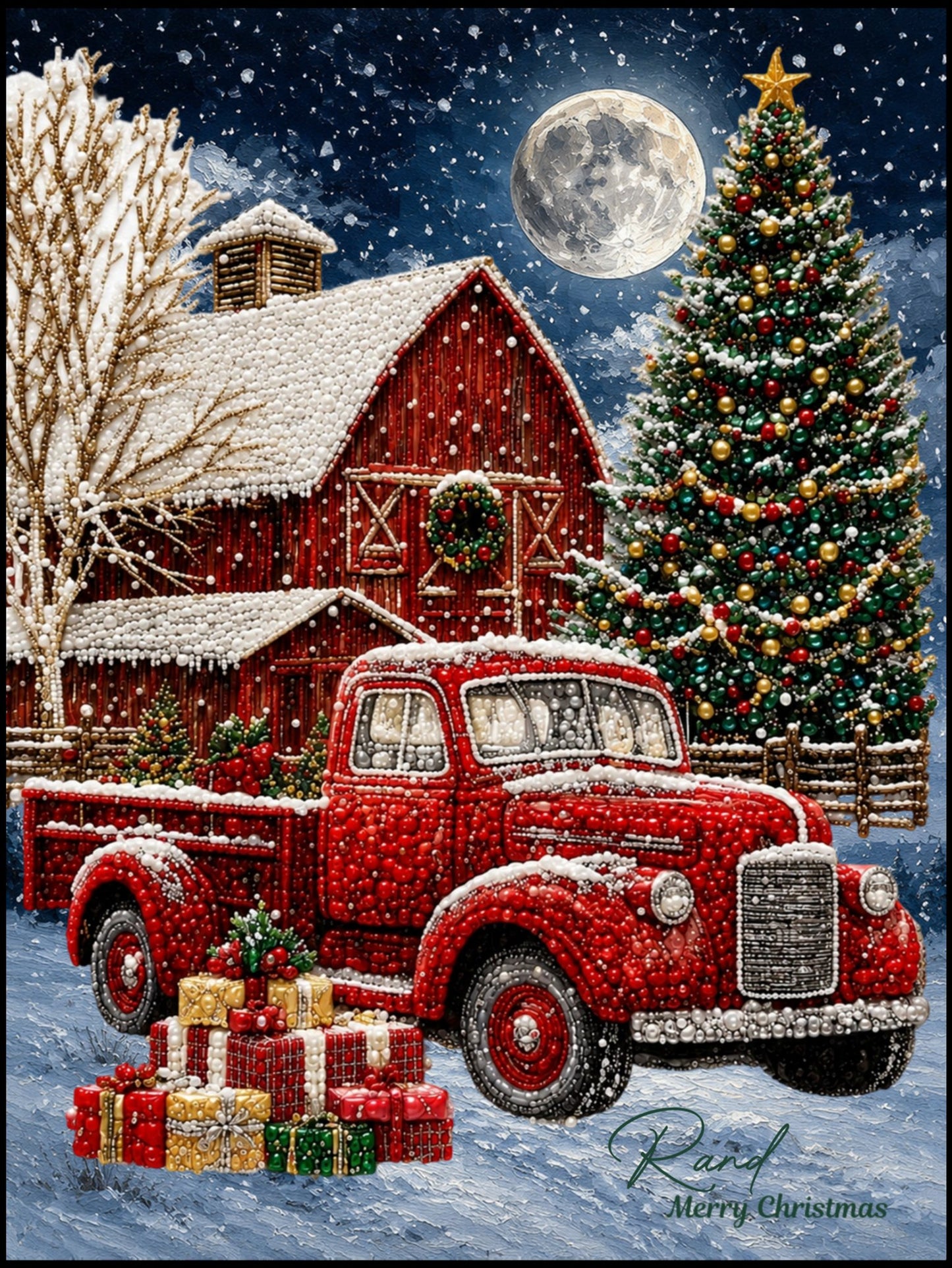Moonlit Christmas at the Red Barn - Pearl Painting