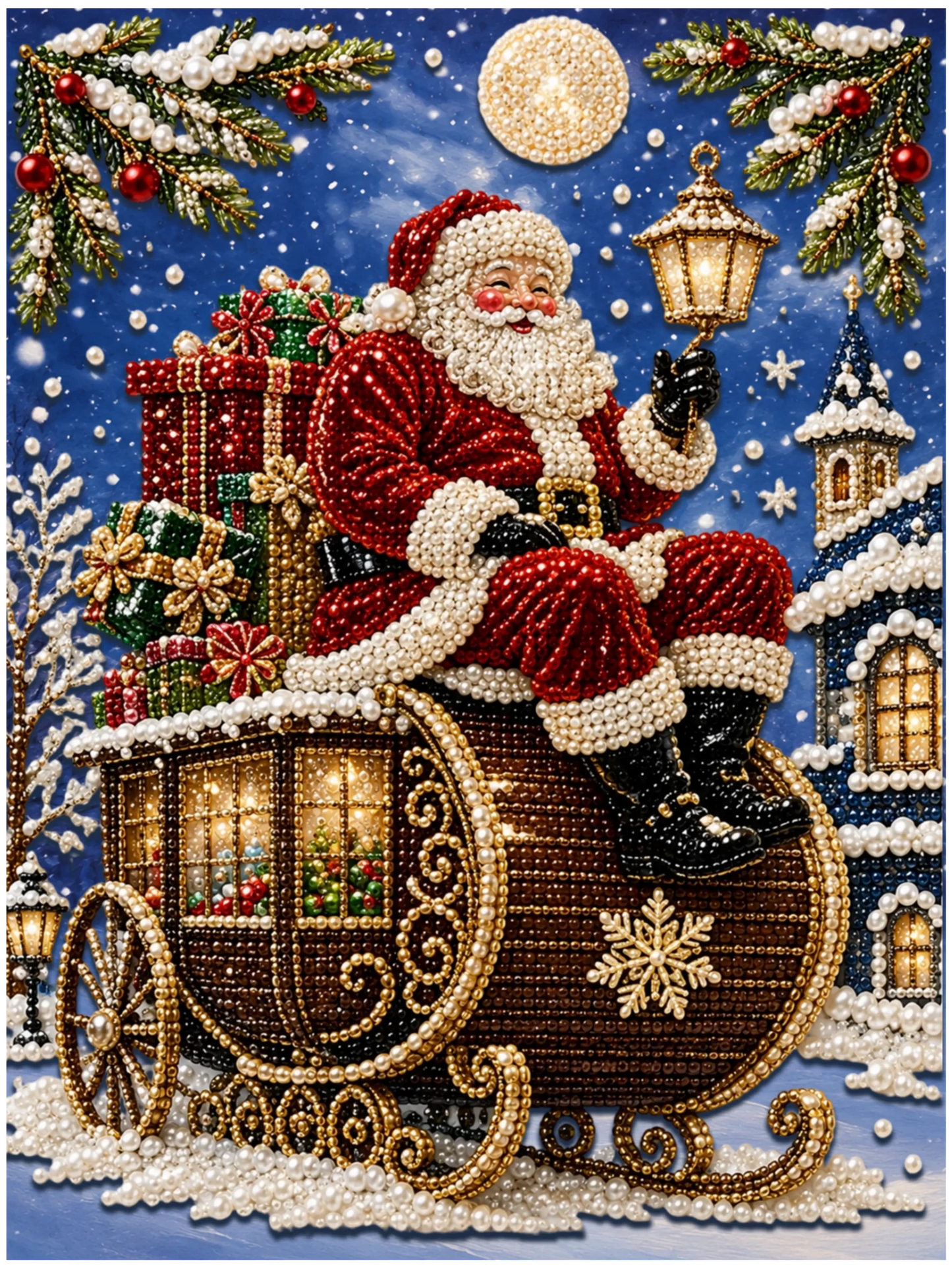 Santa’s Moonlit Sleigh Ride – Pearl Painting