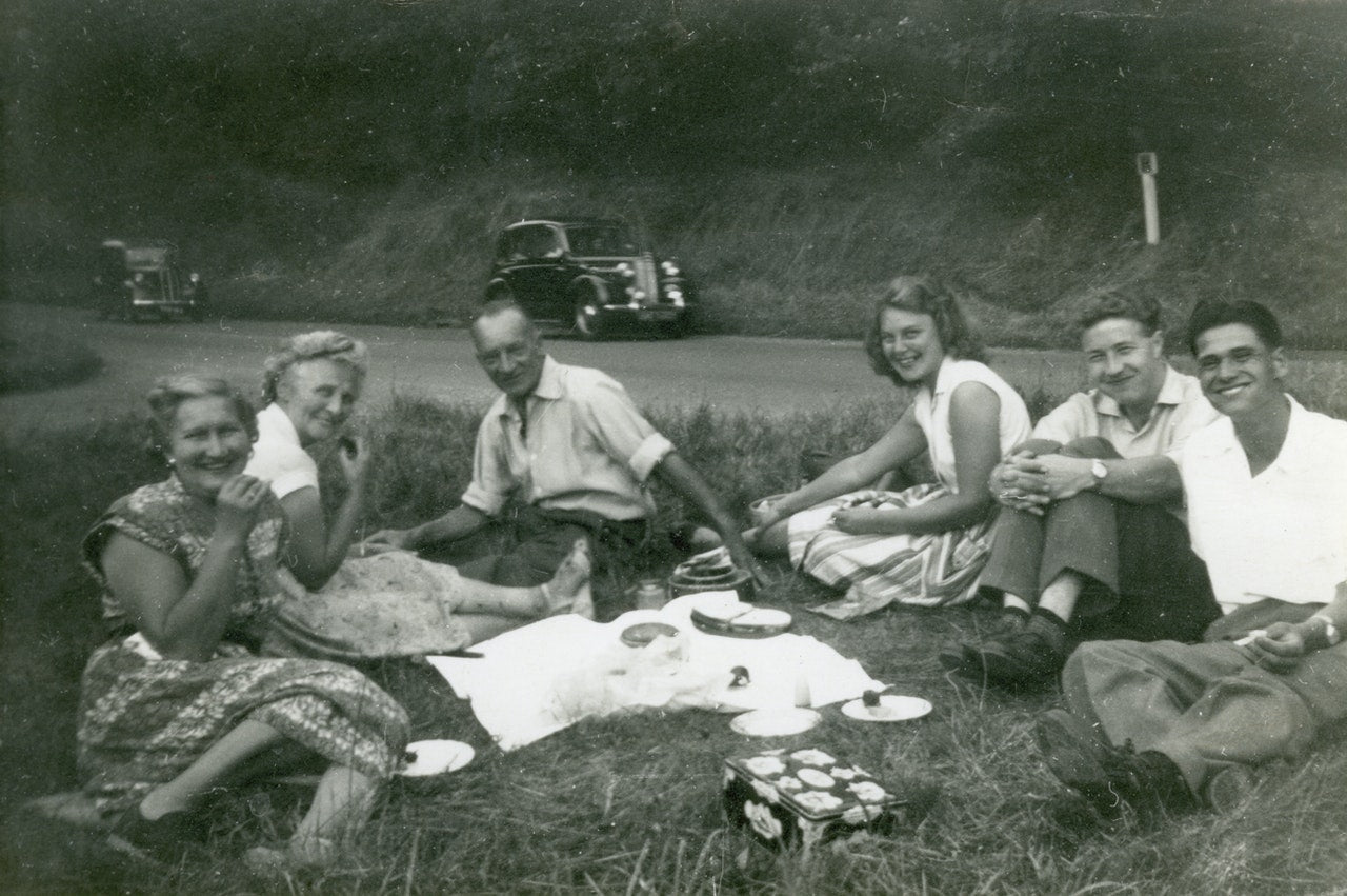 Men women people in a picnic vintage photo