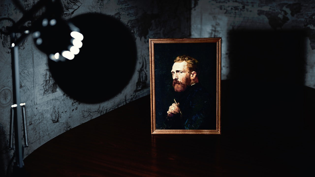 painting of vincent van gogh in a dark room