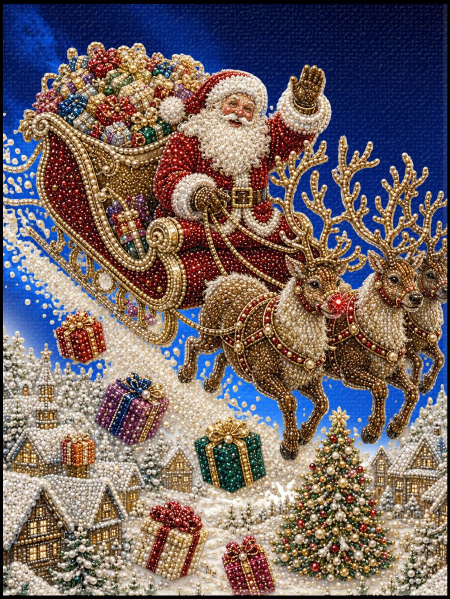 Santa’s Midnight Gift Flight - Pearl Painting
