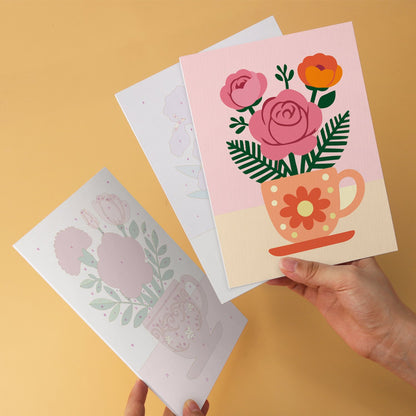 Blooming Teacups – Set of 6 Mini Paintings