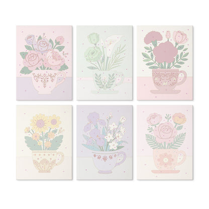 Blooming Teacups – Set of 6 Mini Paintings