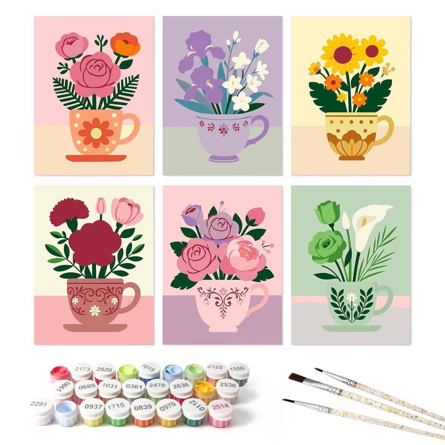 Blooming Teacups – Set of 6 Mini Paintings