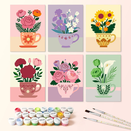 Blooming Teacups – Set of 6 Mini Paintings
