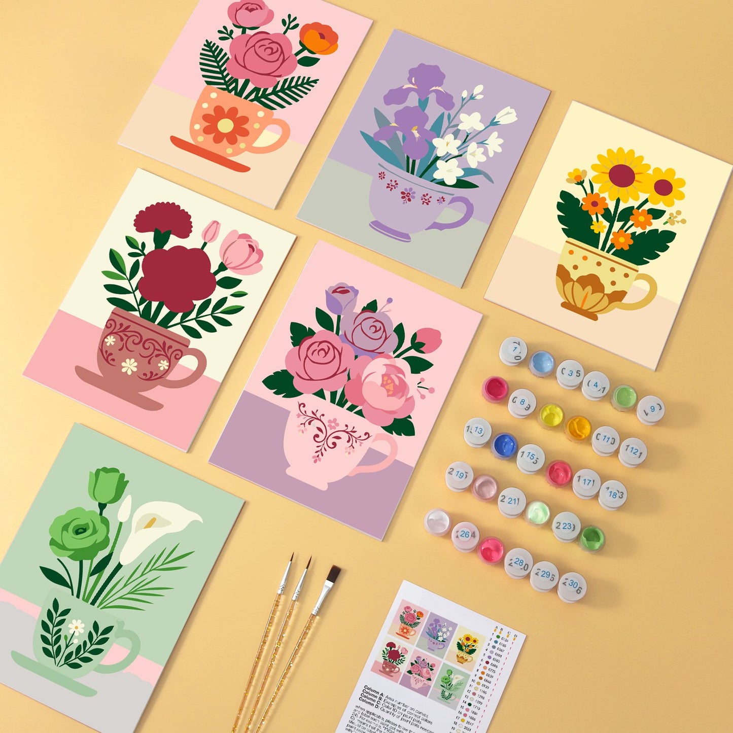 Blooming Teacups – Set of 6 Mini Paintings