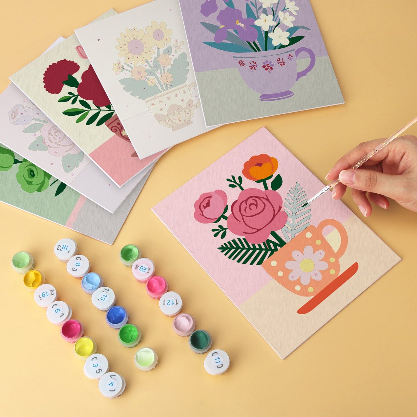 Blooming Teacups – Set of 6 Mini Paintings