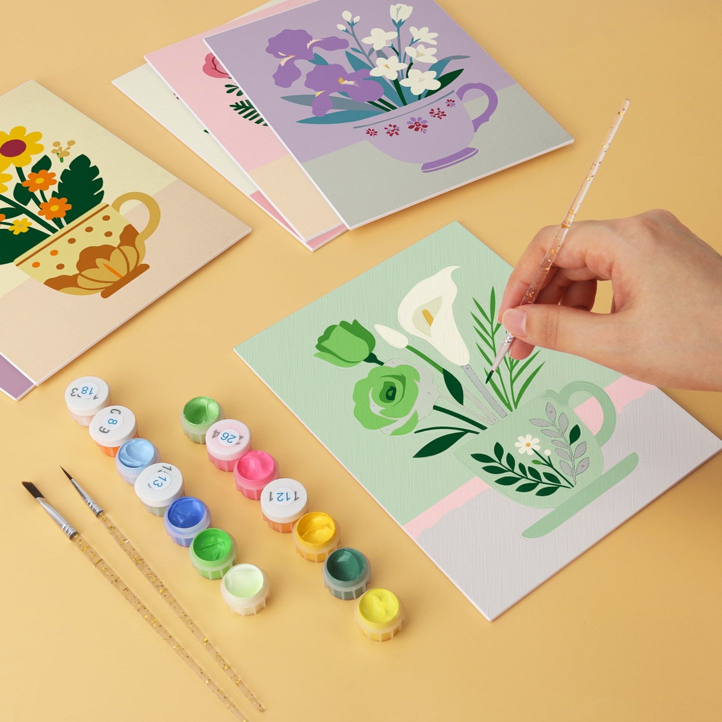 Blooming Teacups – Set of 6 Mini Paintings