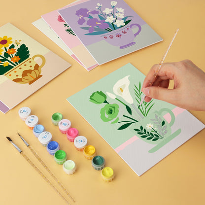 Blooming Teacups – Set of 6 Mini Paintings
