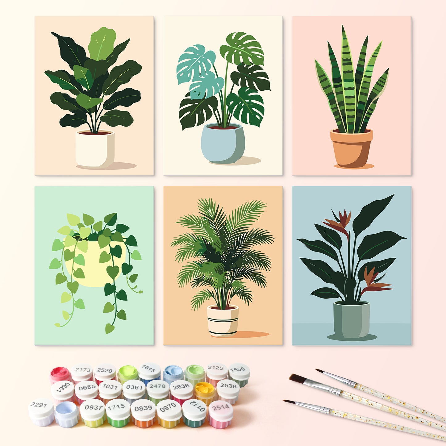 Potted Greens – Set of 6 Mini Paintings