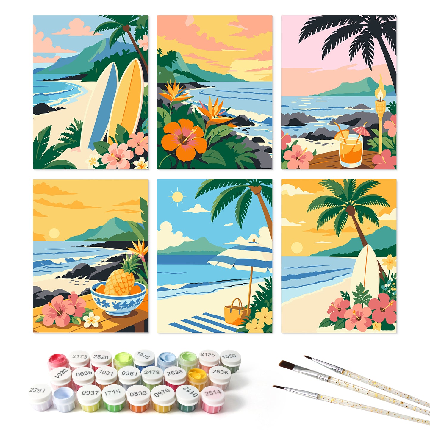 Tropical Shores – Set of 6 Mini Paintings