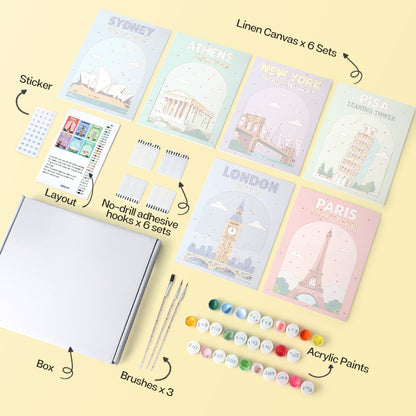 World Landmarks – Set of 6 Mini Paintings