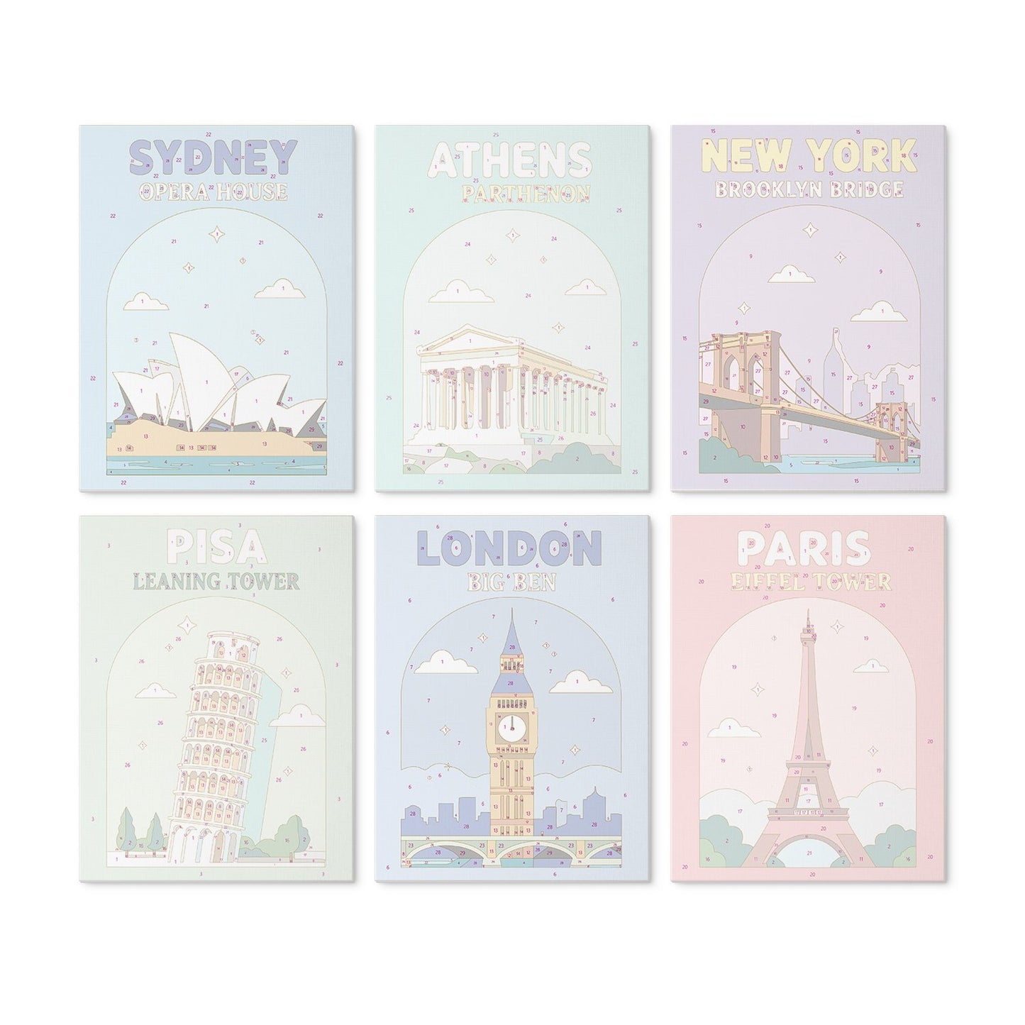 World Landmarks – Set of 6 Mini Paintings