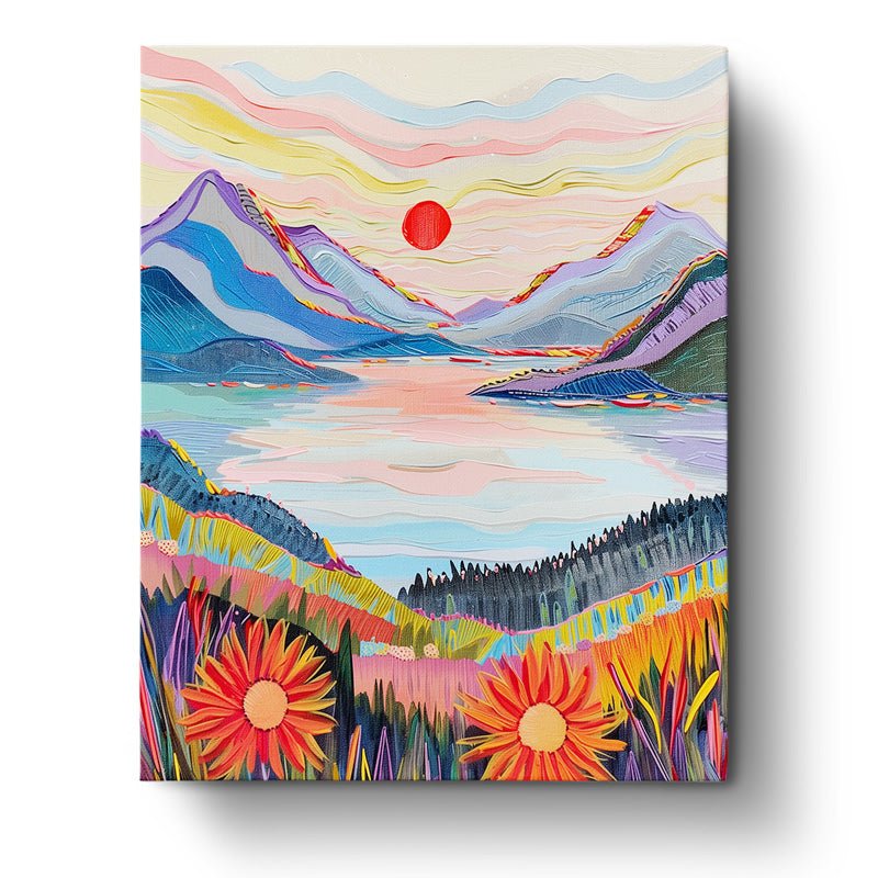 Abstract Vibrant Sunset Over Mountain Lake - miicreative - Paint by Numbers fixed  Kit