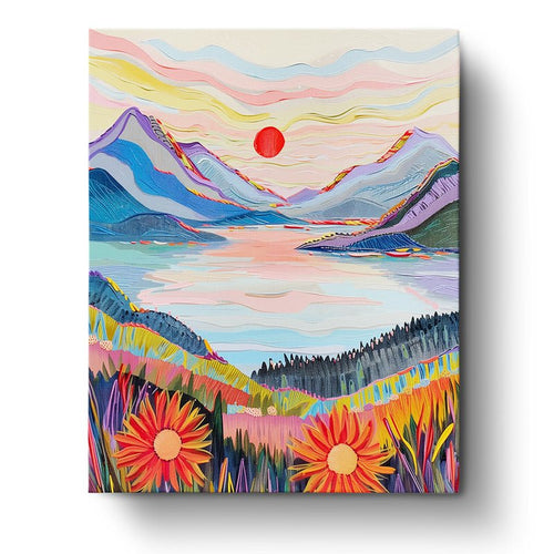 Abstract Vibrant Sunset Over Mountain Lake - miicreative - Paint by Numbers fixed  Kit