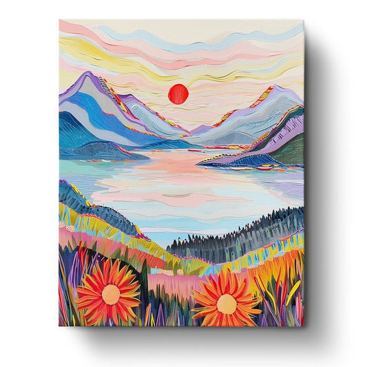 Abstract Vibrant Sunset Over Mountain Lake - miicreative