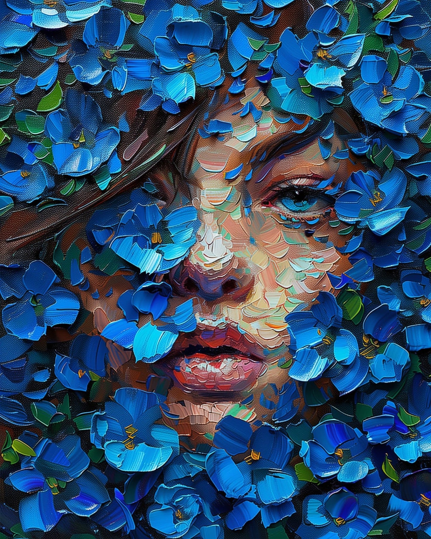 Blue Blossom Portrait - Floral Women - miicreative