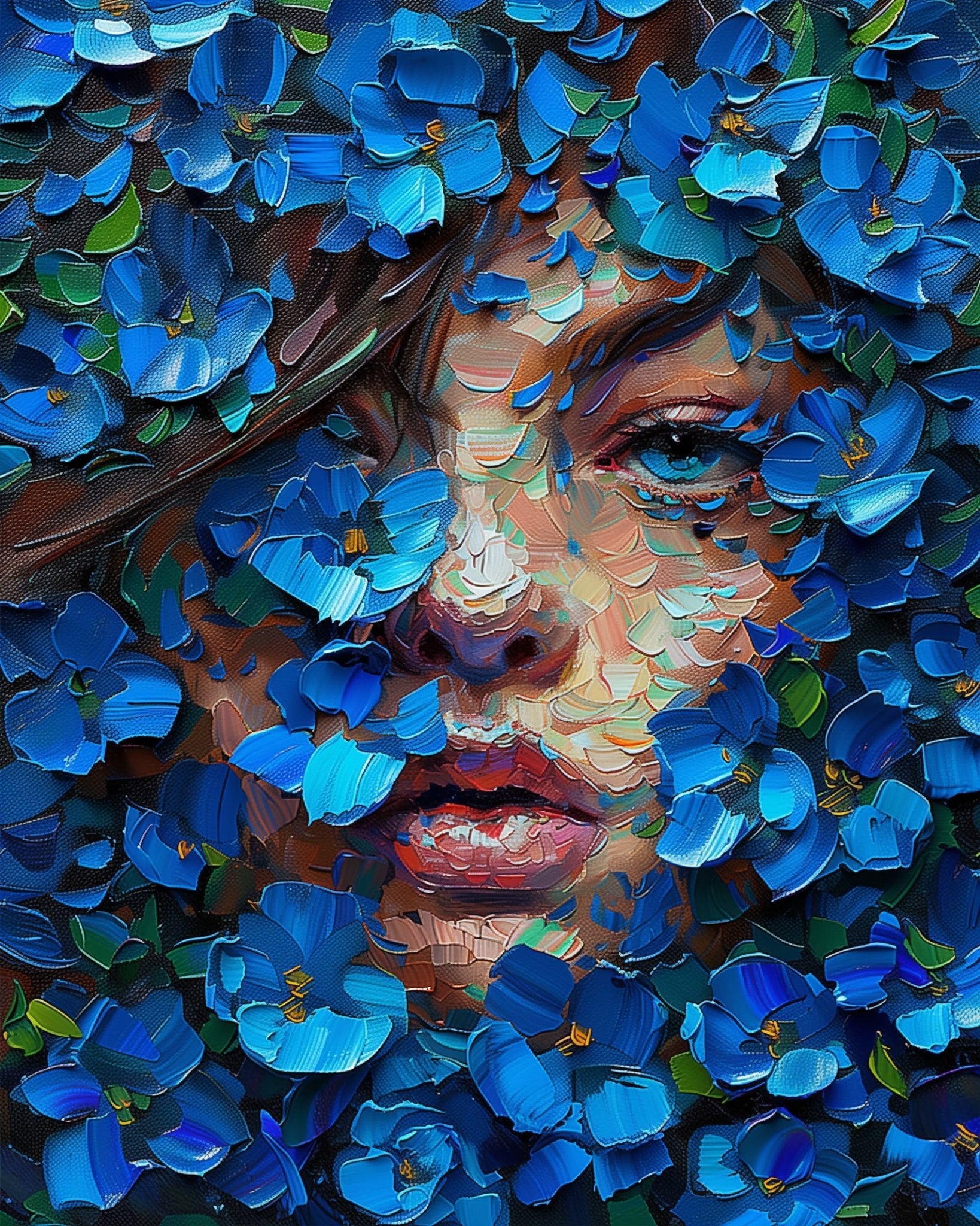 Blue Blossom Portrait - Floral Women - miicreative