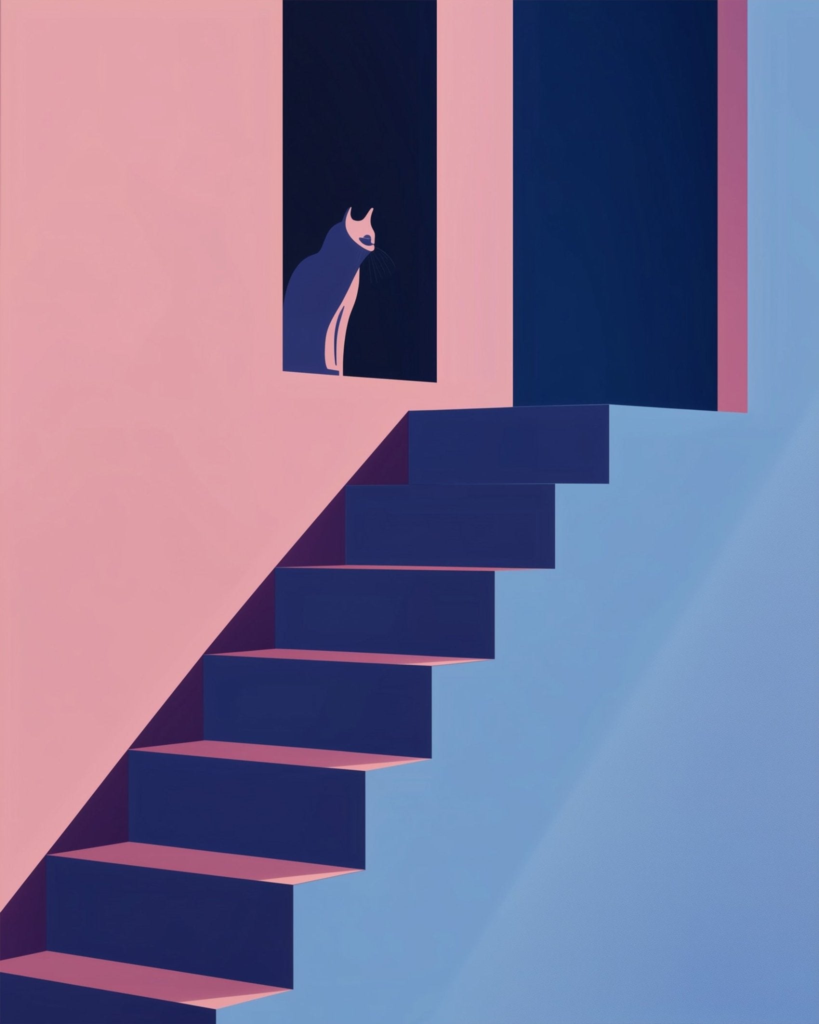 Cat on Abstract Stairs - Minimalistic - miicreative