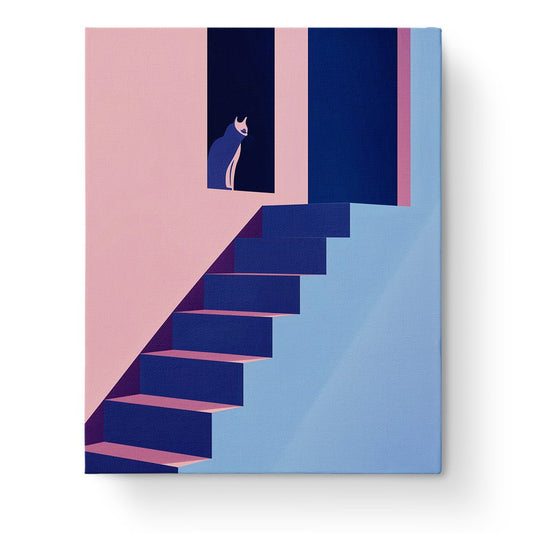Cat on Abstract Stairs - Minimalistic - miicreative