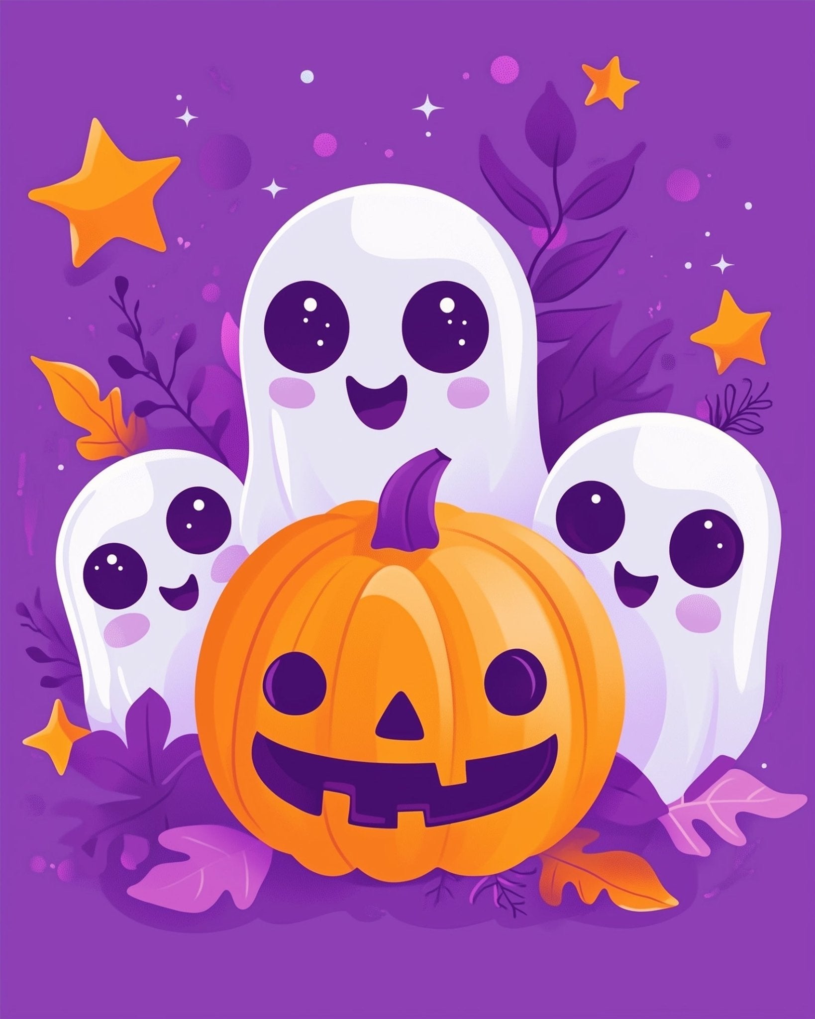 Cheerful Ghosts and Pumpkin - Halloween - miicreative