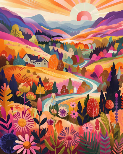 Colorful River Landscape - miicreative - Paint by Numbers fixed Kit