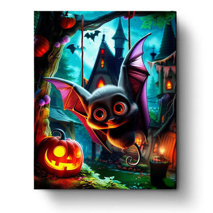 Cute Bat and Pumpkin Scene - Halloween - miicreative