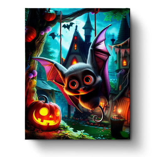 Cute Bat and Pumpkin Scene - Halloween - miicreative