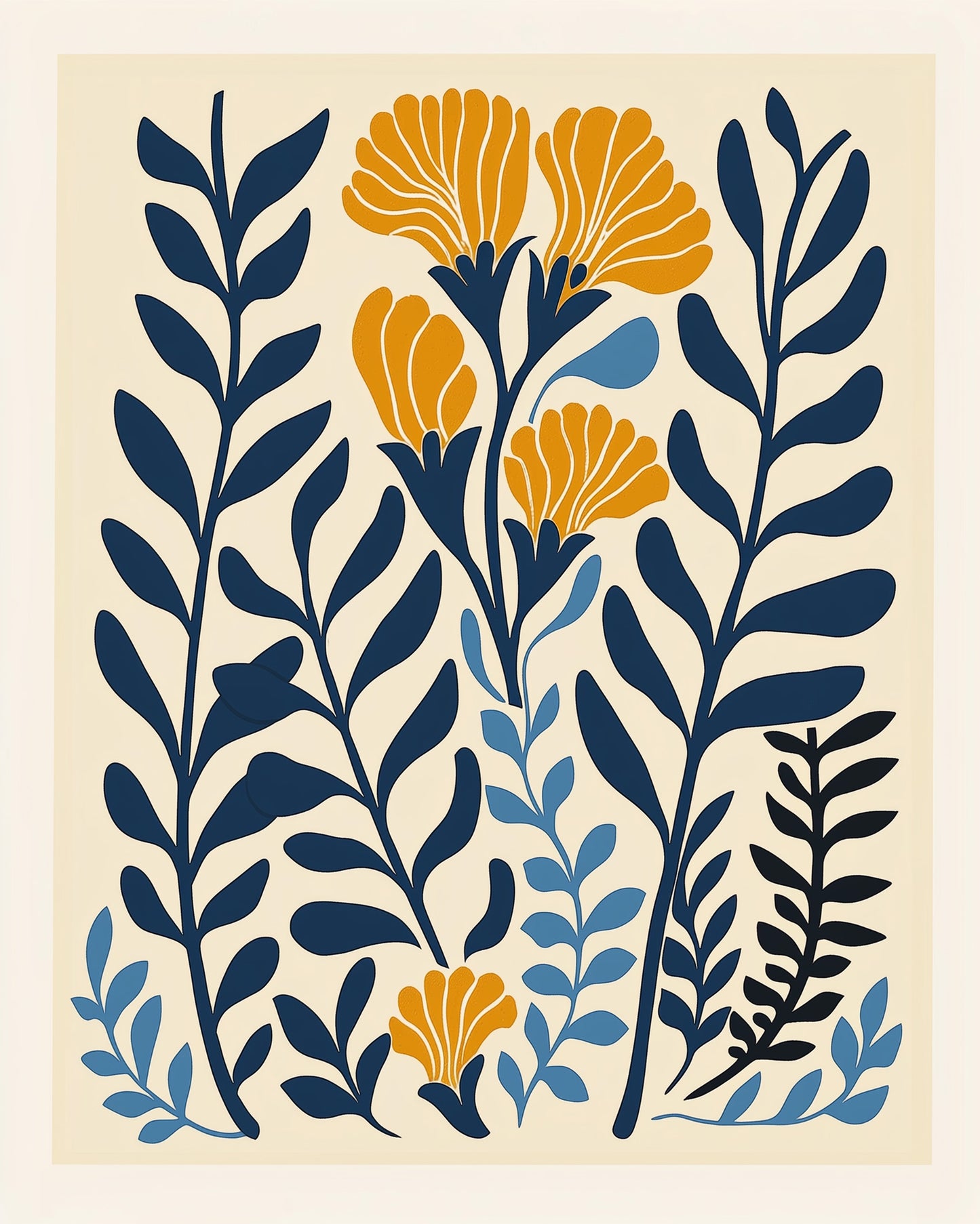 miicreative’s Floral Simplicity Minimalistic kit. Navy and gold flowers create a calming scene, ideal for stress relief. Engage your creativity.
