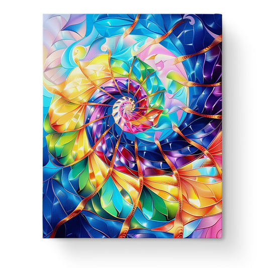 Colorful Spiral Harmony - Meditation paint by numbers kit by miicreative. Features a vibrant spiral design with swirling rainbow colors symbolizing creativity and mindfulness. Perfect for relaxation and artistic expression.