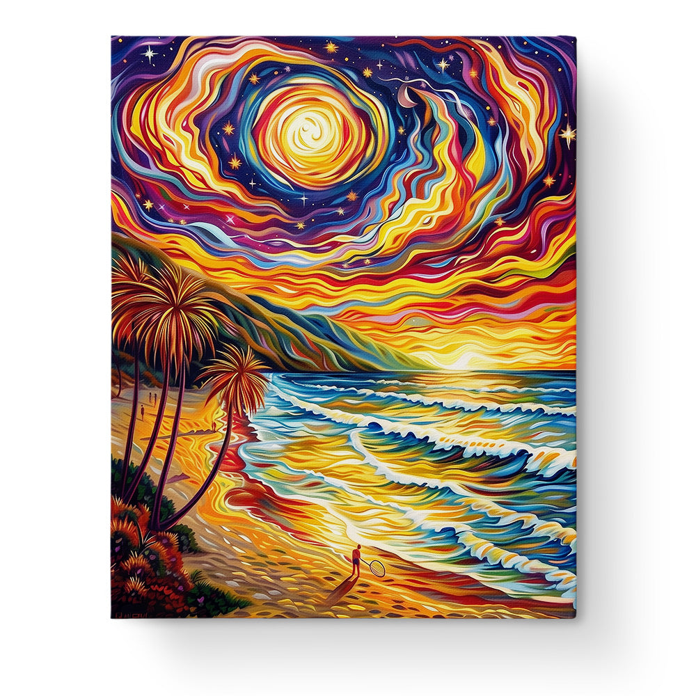 Vibrant Starry Beach paint by numbers kit by miicreative. Capture the swirling night sky over a serene beach. Perfect for mindfulness and focus.