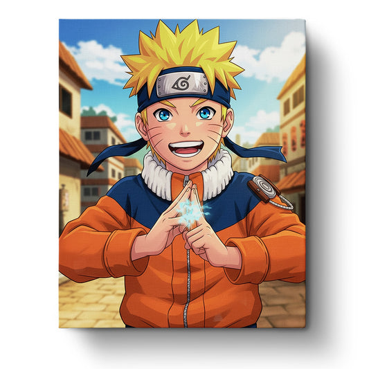 Naruto Uzumaki from Naruto anime, focused in action, miicreative paint by numbers kit for mindfulness and creativity.