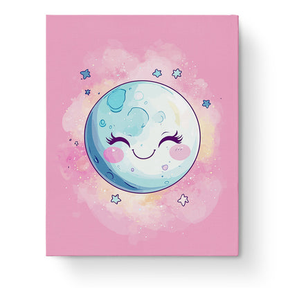 Smiling Moon painting by miicreative, featuring a joyful celestial theme with a focus on mindfulness and relaxation.