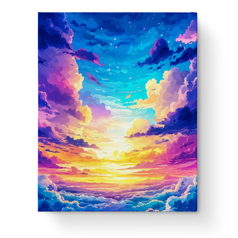 Vibrant Sky Patterns by miicreative showing a colorful cloudscape. Ideal for mindfulness and focus. Includes the miicreative brand.