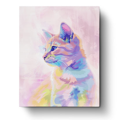 Vibrant abstract cat portrait with pastel hues in the Colorful Cat Portrait - Abstract Animals paint by numbers kit by miicreative, highlighting mindfulness and creativity.