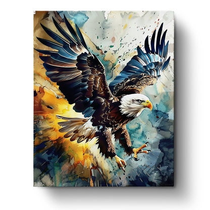 A captivating image of a majestic eagle in flight by miicreative. The bold colors and dynamic pose highlight the beauty of nature, promoting mindfulness and creativity.