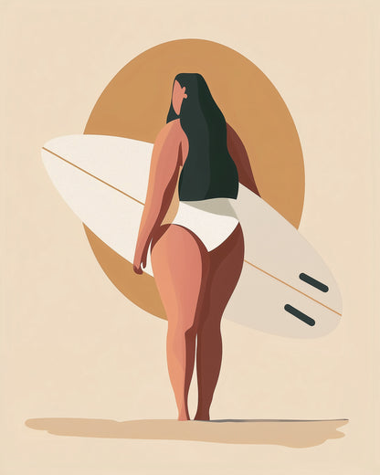 miicreative's minimalistic serene surfer. The visual of a surfer and sun expresses calmness and creative mindfulness. A perfect paint by numbers fixed kit.