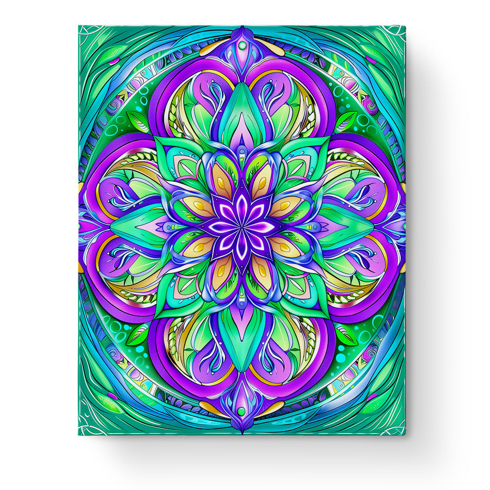 Vibrant Harmony Mandalas by miicreative. A colorful, intricate design featuring shades of purple, green, and blue, perfect for mindfulness and creativity. The dynamic patterns and vibrant hues promote relaxation and artistic expression.