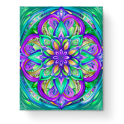 Vibrant Harmony Mandalas by miicreative. A colorful, intricate design featuring shades of purple, green, and blue, perfect for mindfulness and creativity. The dynamic patterns and vibrant hues promote relaxation and artistic expression.