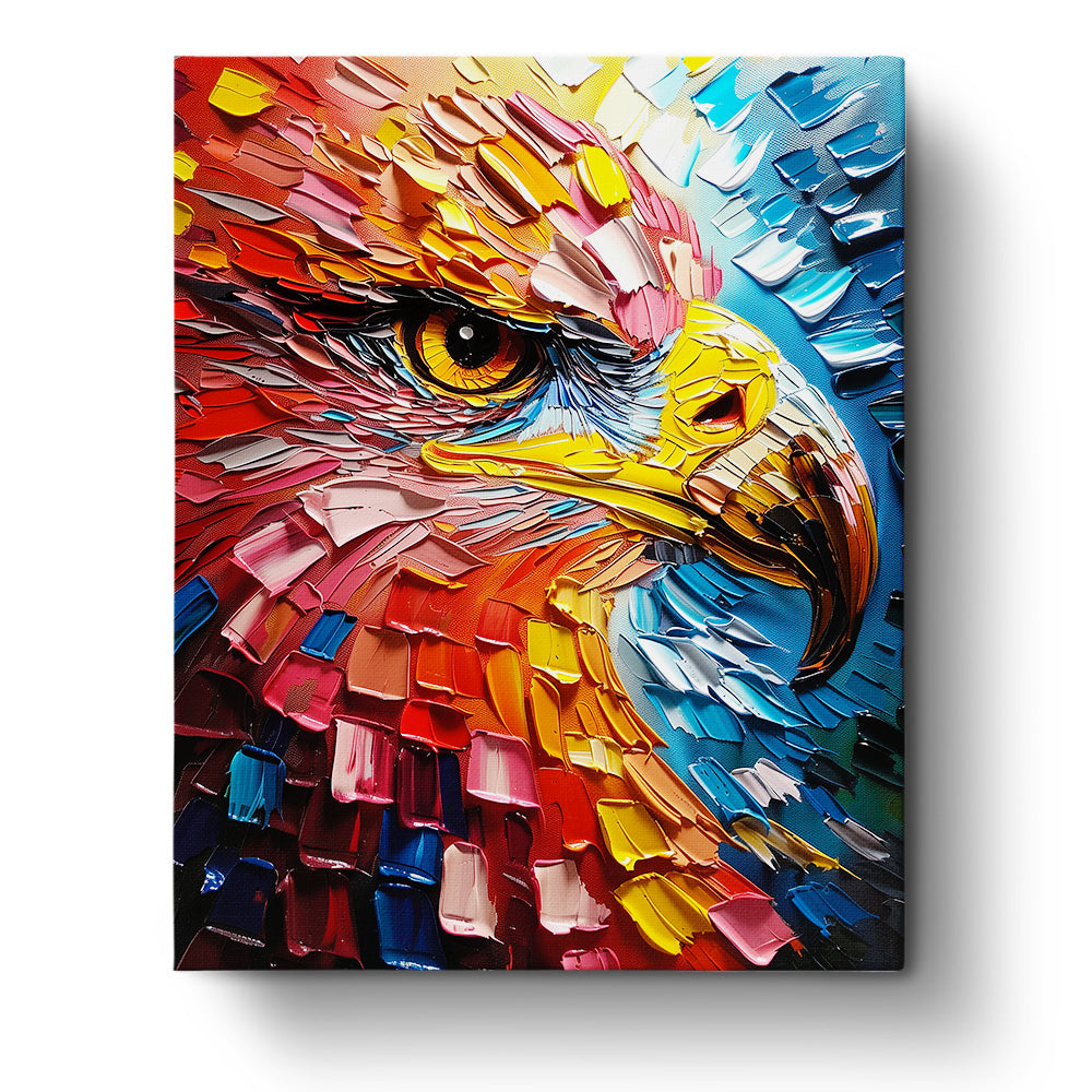 A vivid abstract depiction of an eagle bursting with colors, designed for paint by numbers by miicreative, enhancing mindfulness and creativity.