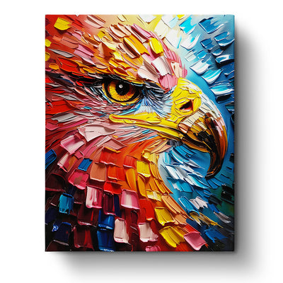 A vivid abstract depiction of an eagle bursting with colors, designed for paint by numbers by miicreative, enhancing mindfulness and creativity.