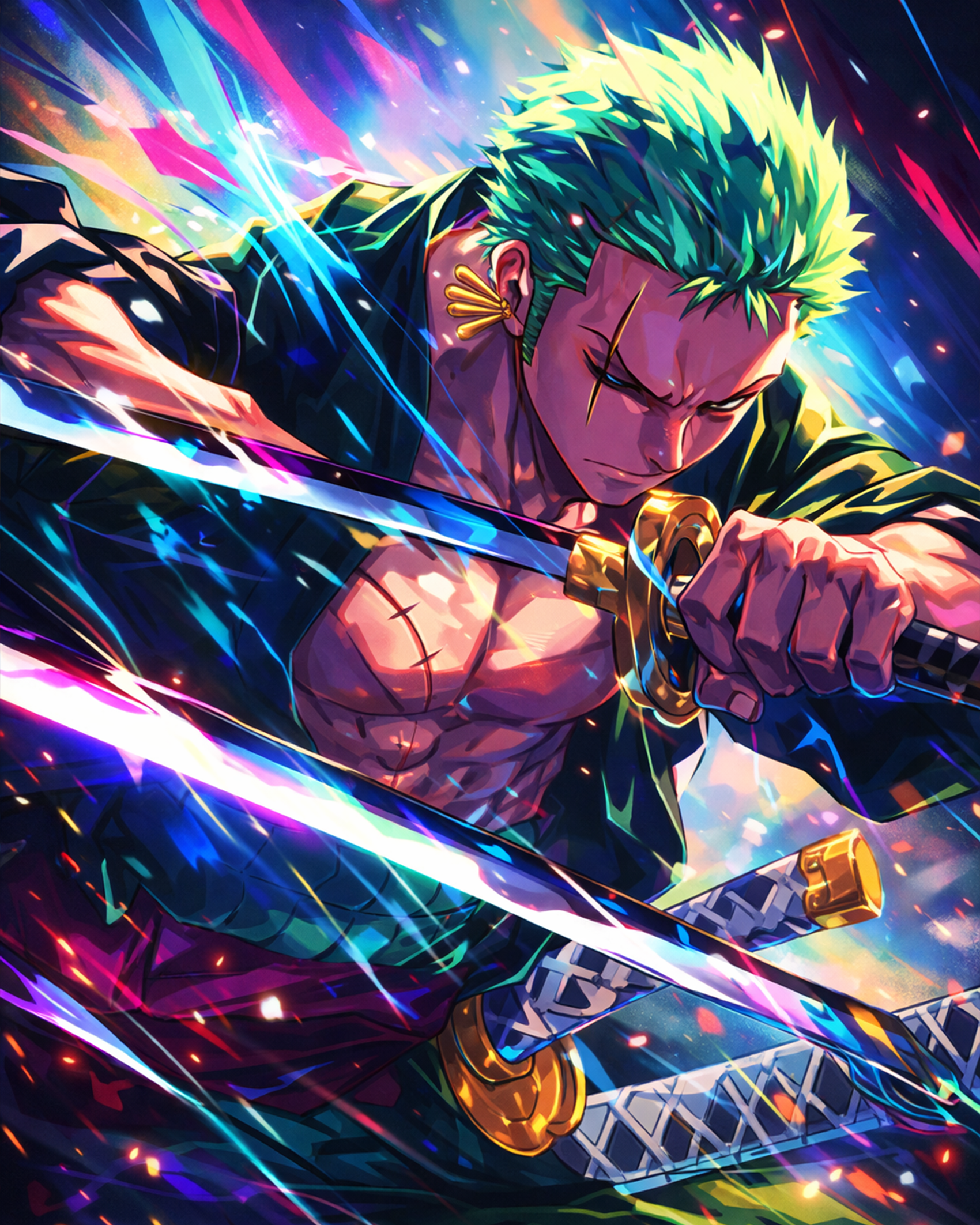 Intense Zoro painting kit by miicreative showcases bold action from One Piece. Ideal for stress relief and collectors.