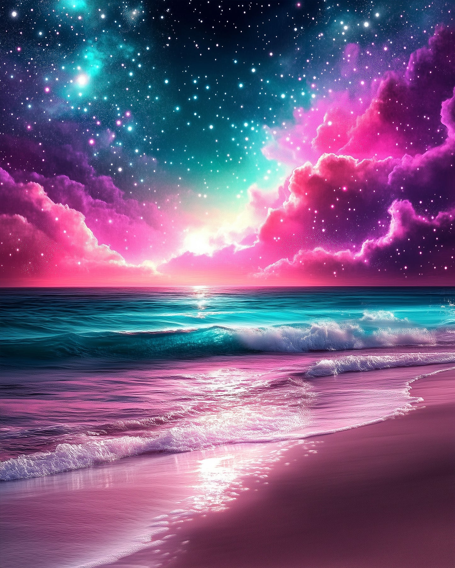 Tranquil ocean under a starry sky by miicreative. Ideal for stress relief, inviting you to paint a cosmic wonder.