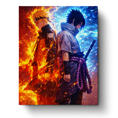 Naruto and Sasuke from Naruto series in vibrant paint by numbers kit by miicreative. Mindfulness through painting fiery and electric elements.