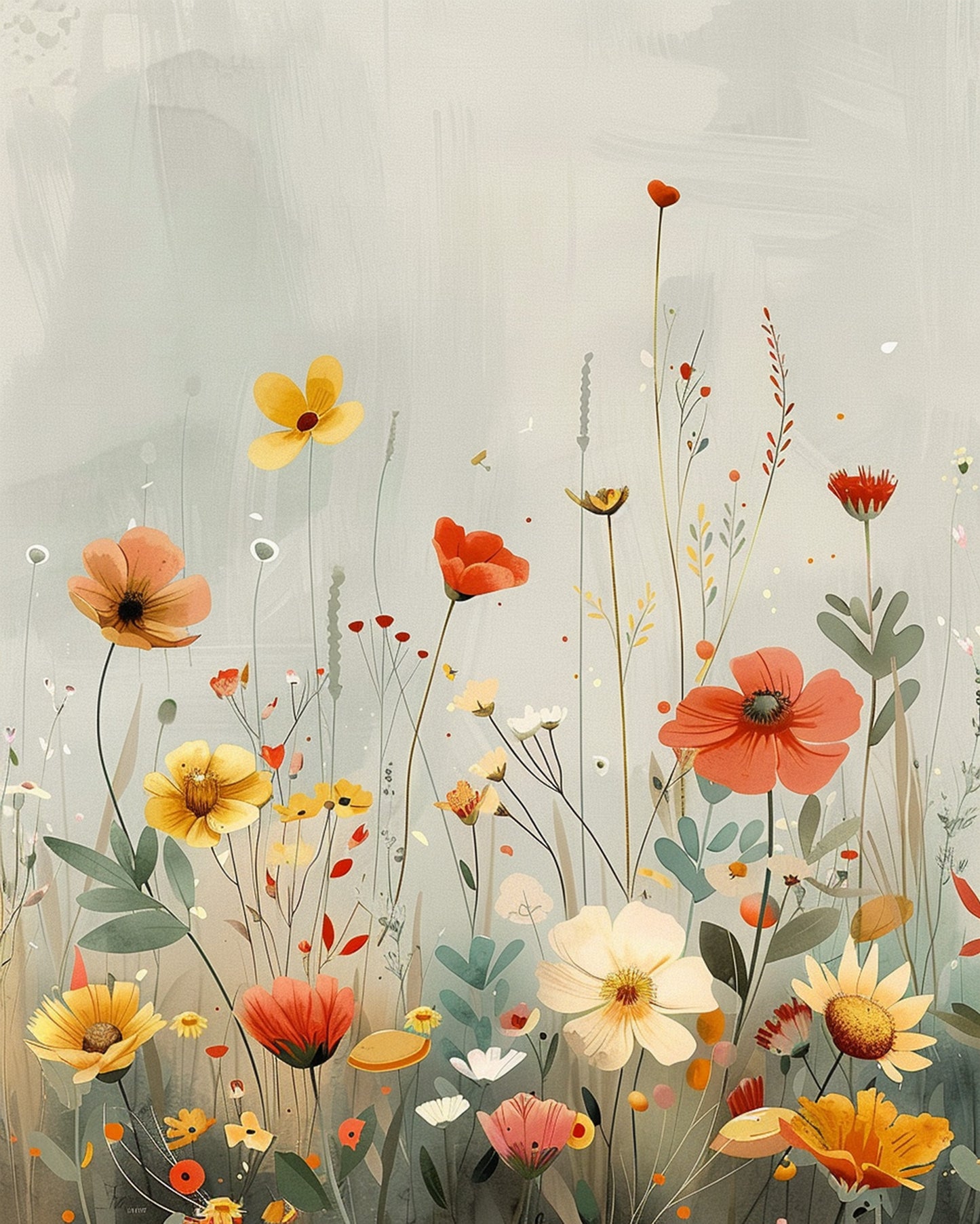 Floral Serenity paint by numbers kit by miicreative featuring delicate wildflowers in shades of yellow, orange, and red. Perfect for mindfulness and creativity.