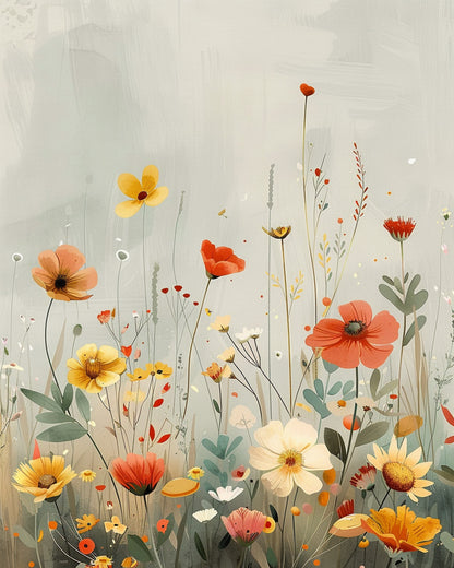 Floral Serenity paint by numbers kit by miicreative featuring delicate wildflowers in shades of yellow, orange, and red. Perfect for mindfulness and creativity.