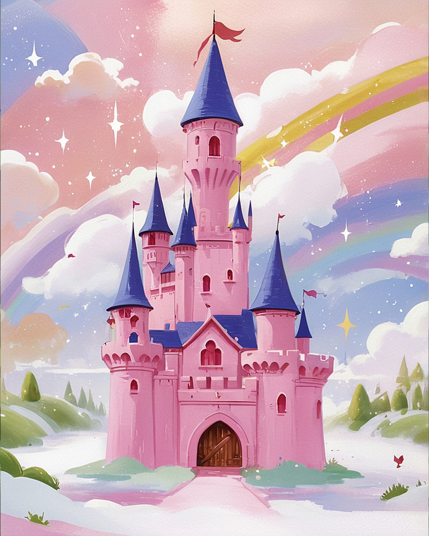miicreative presents Magical Castle Adventure - Kids. Featuring a pink castle under a pastel sky, ideal for mindfulness and creativity.