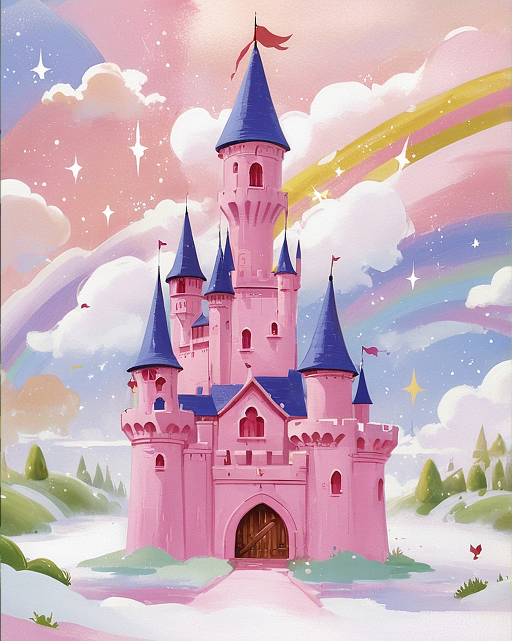 miicreative presents Magical Castle Adventure - Kids. Featuring a pink castle under a pastel sky, ideal for mindfulness and creativity.