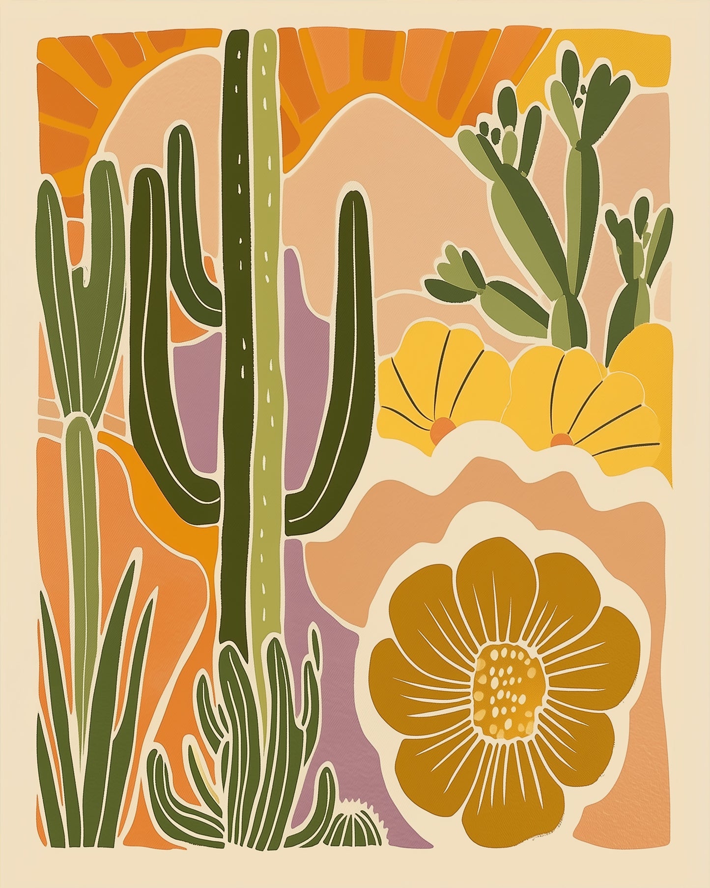 Creative cactus and floral scene - Minimalistic from miicreative. Green cacti with bright yellow accents, promoting relaxation and focus.