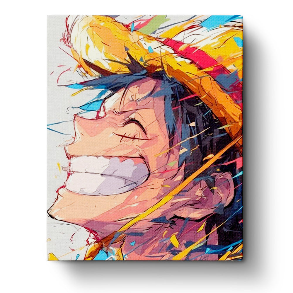 Luffy joyful expression - miicreative paint by numbers kit featuring the iconic character from One Piece, capturing a moment of happiness, perfect for mindfulness.